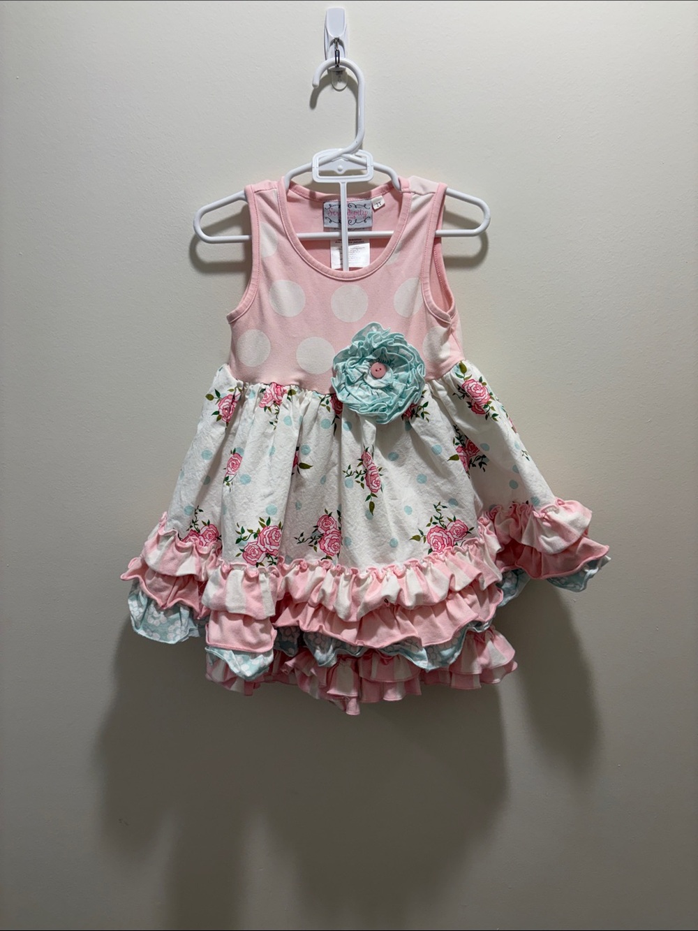 Pink Floral Ruffle Tank Dress for Girls